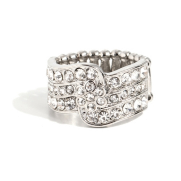 No Flower Barred White Ring 💍 Silver STRETCHY - Picture 1 of 3